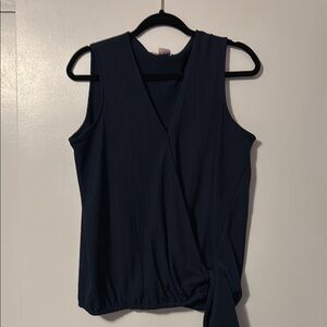 Elegant Navy Blue Sleeveless Wrap Top